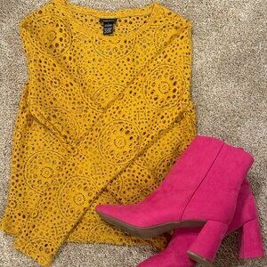 Golden Crochet Crop Sweater, Small Rue 21
